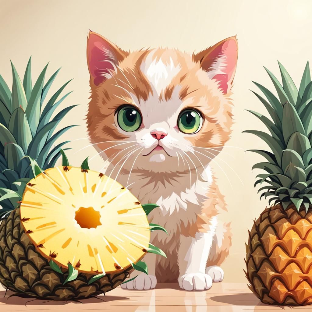 Cute Cat's Pineapple Fascination