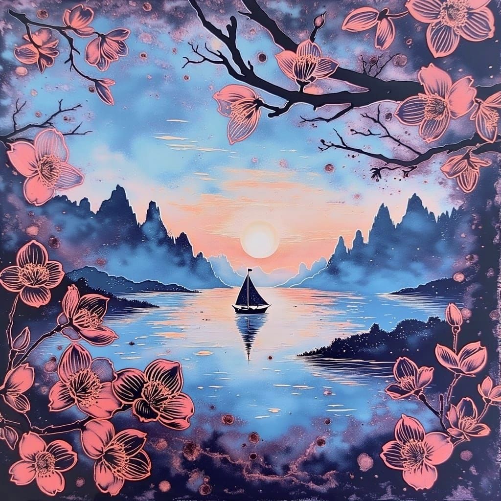 Enchanting Watercolor Landscape with Serene Floral Wreath