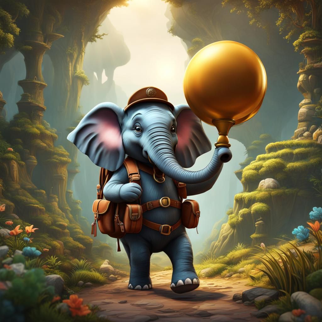 Cartoon Elephant Traveler with Backpack and Binoculars