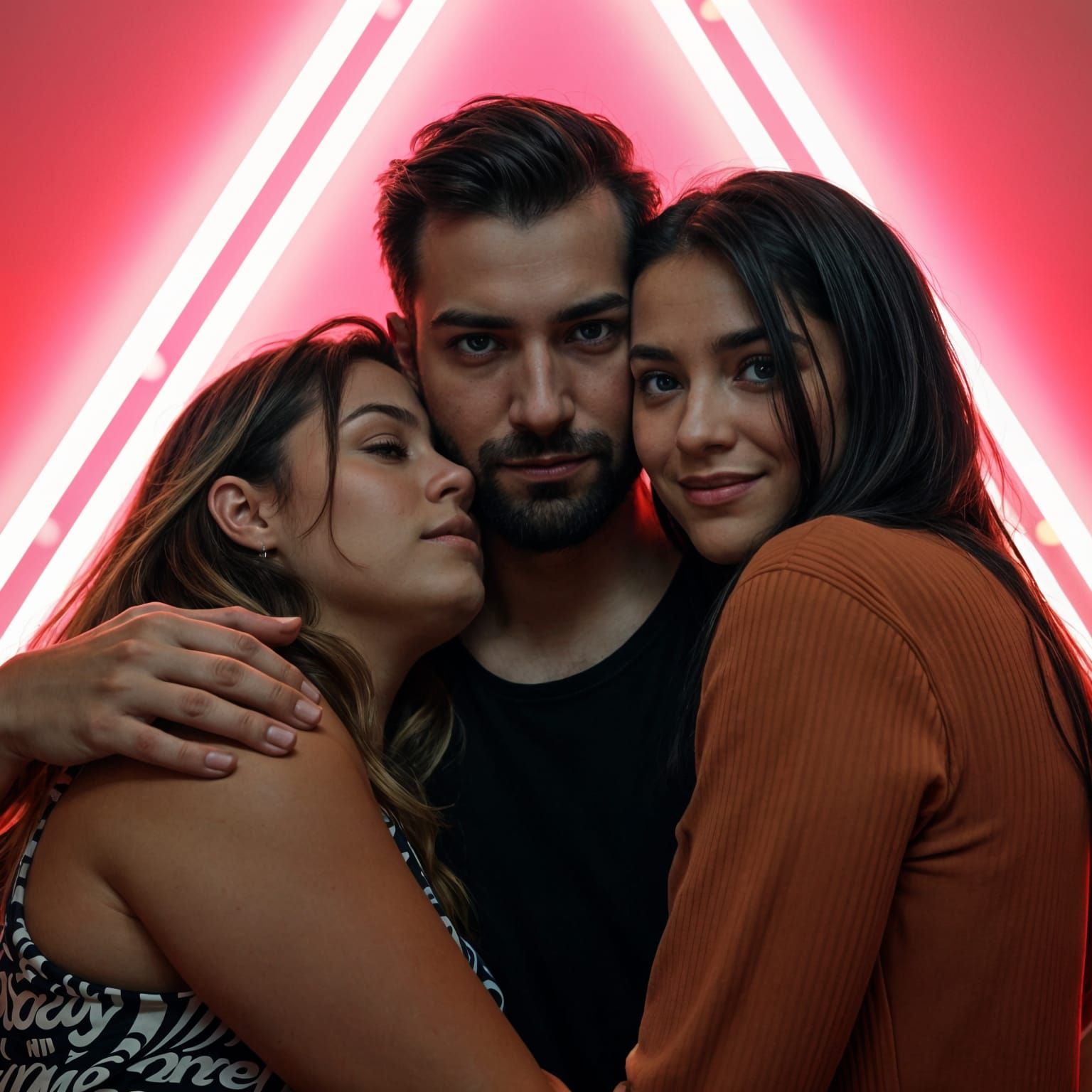 Macro Portrait with Neon Triangle Lighting