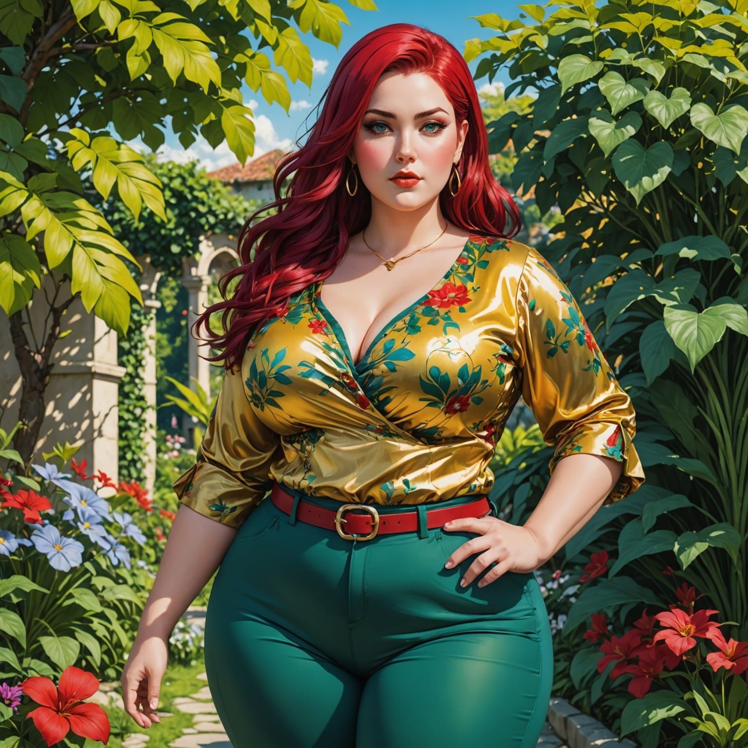 Curvy Woman in the Garden of Desire: Anime Style