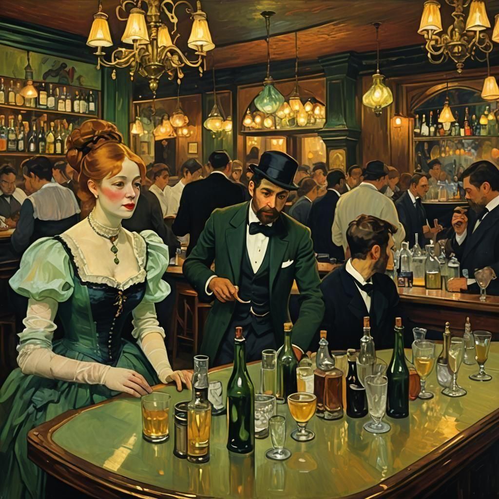 Absinthe Bar in Style of Toulouse-Lautrec