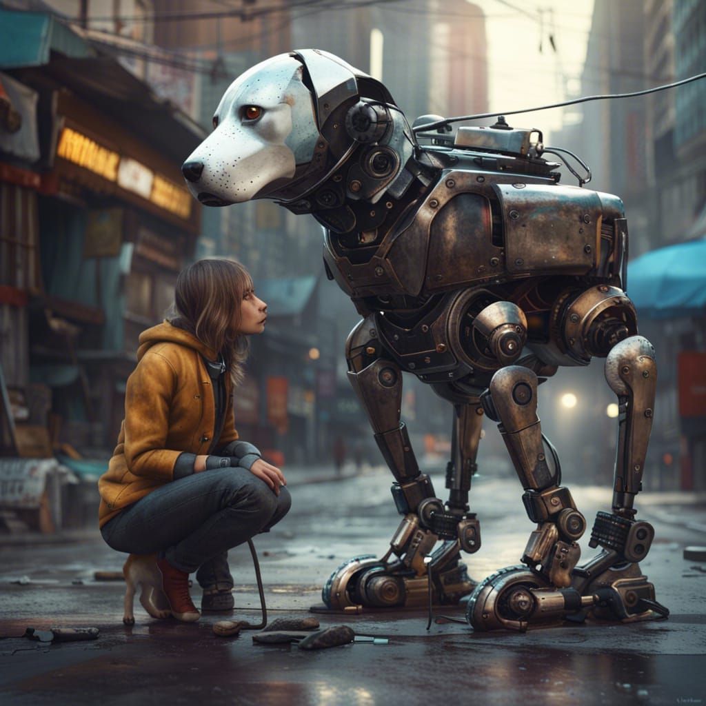 Robot Pet Dog and Owner: Photorealistic Cybernetics