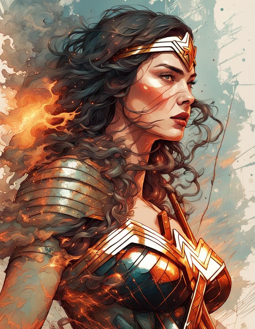 Wonder Woman Double Exposure Portrait on Battlefield