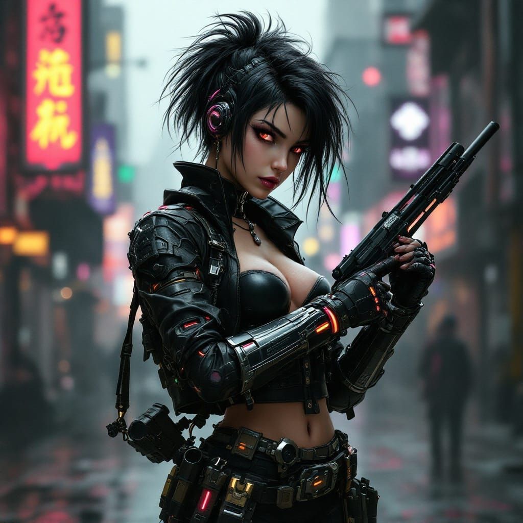 Cyberpunk Snow White Warrior in Night City