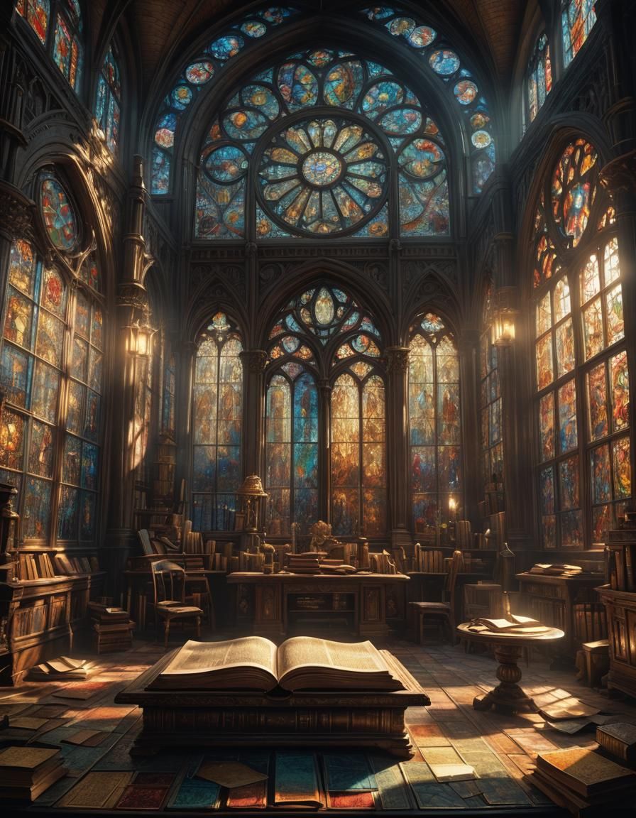 Epic Tome Illuminated by Stained Glass: Digital Painting