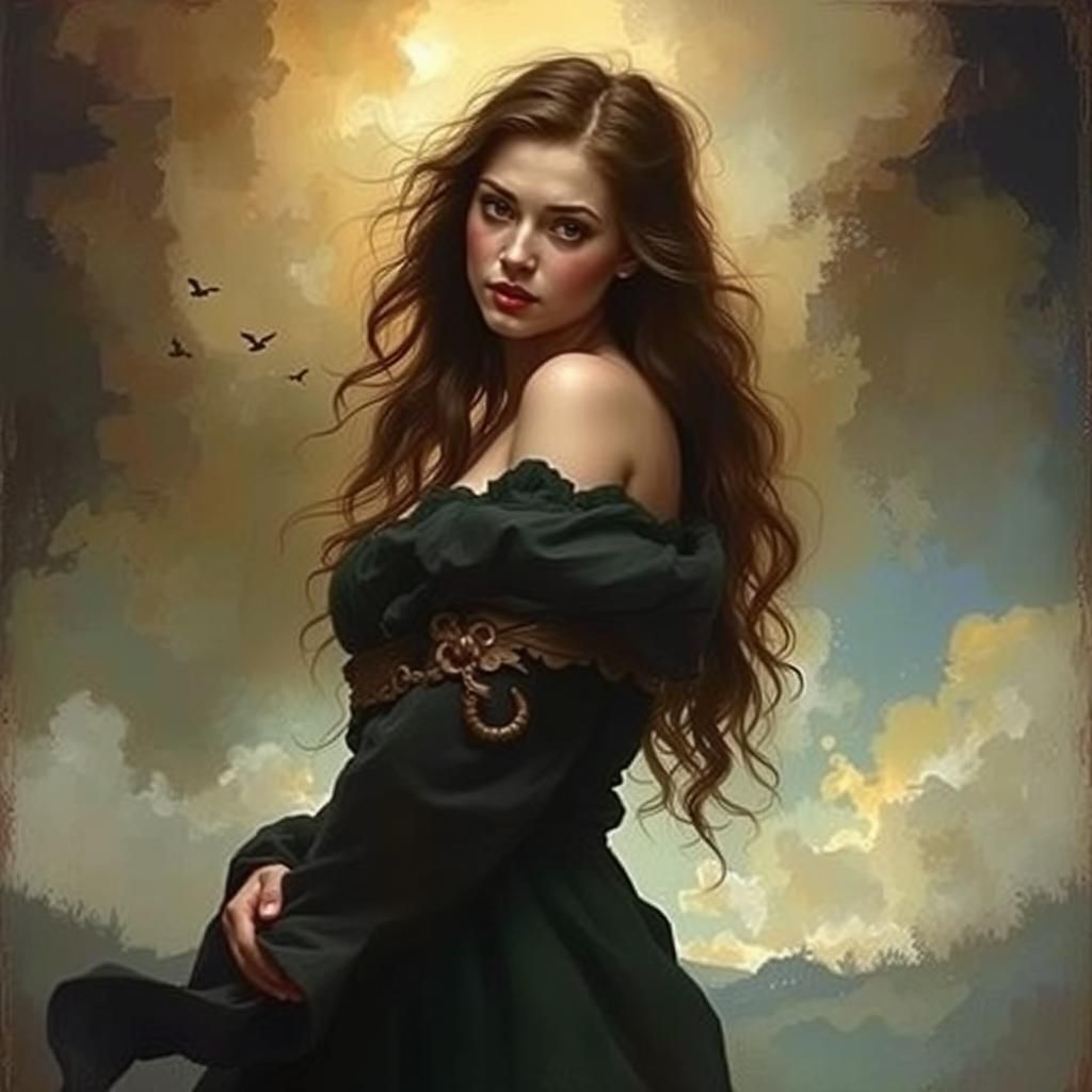 Grimdark Eowyn on Weathertop as Oil Painting