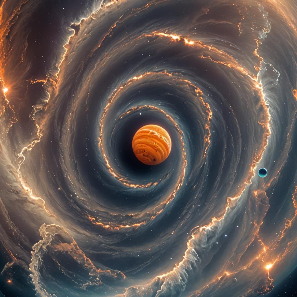 Ringed Neptune Orbiting an Orange Star in Space
