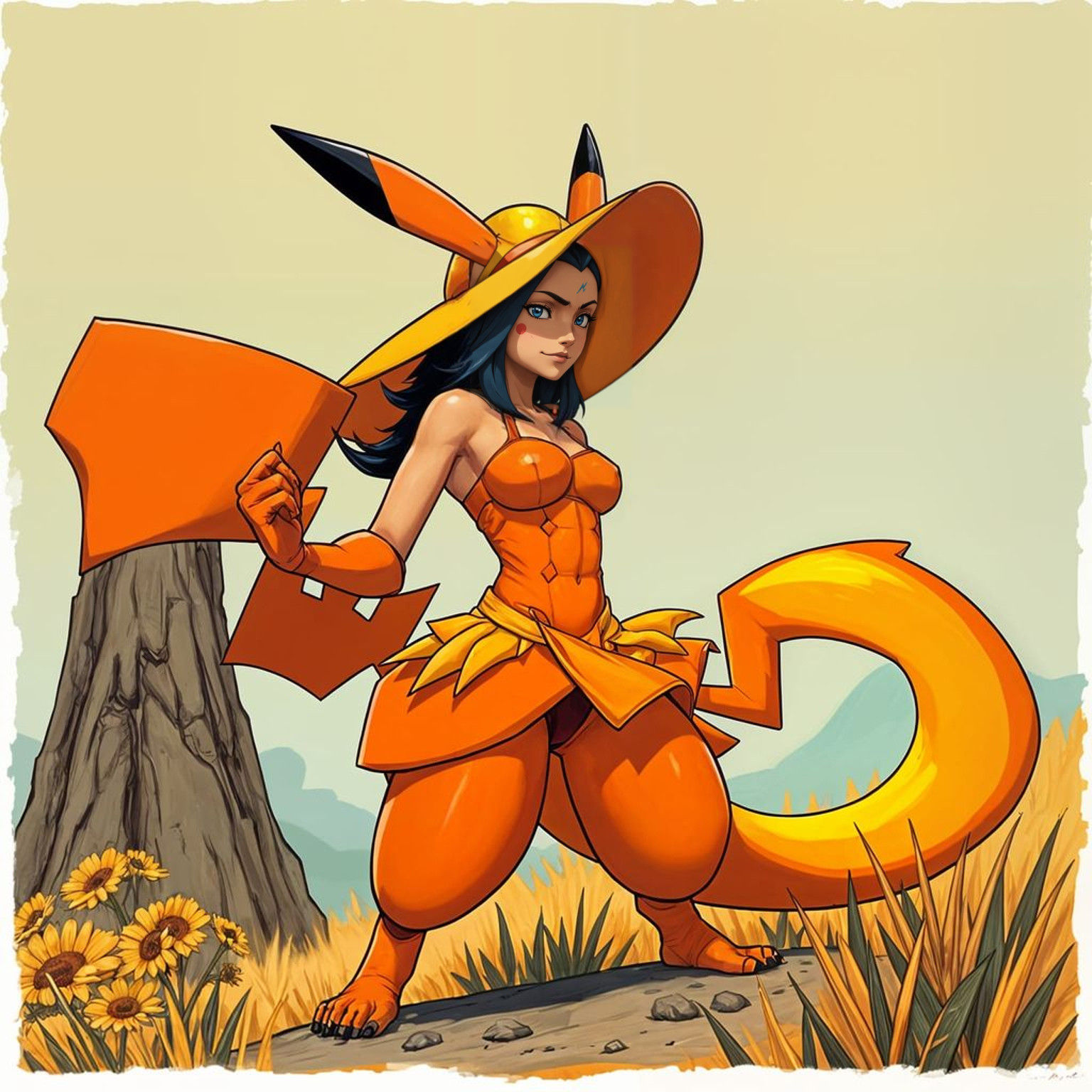 Vibrant Lucario in Earthy Tones as Female Form, Amidst Brown...