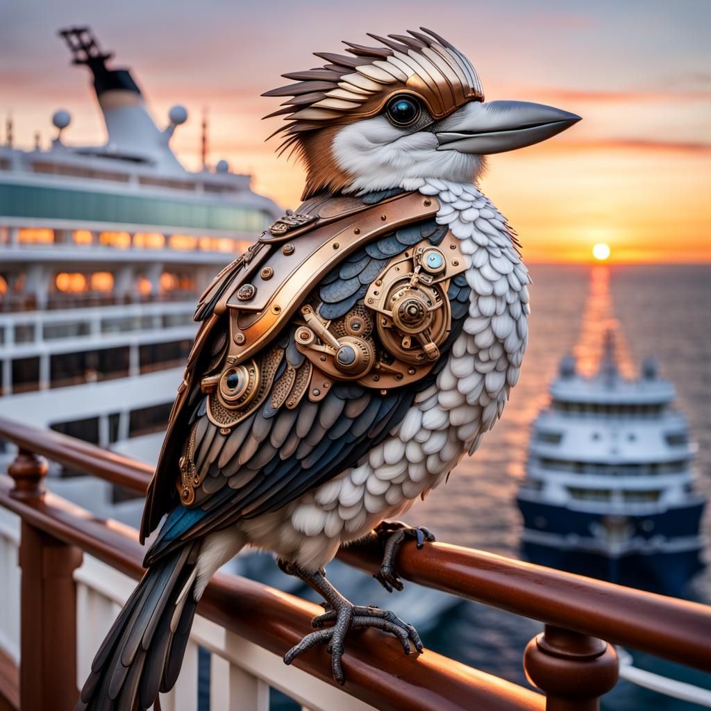 Steampunk Kookaburra on Cruise Ship at Sunrise
