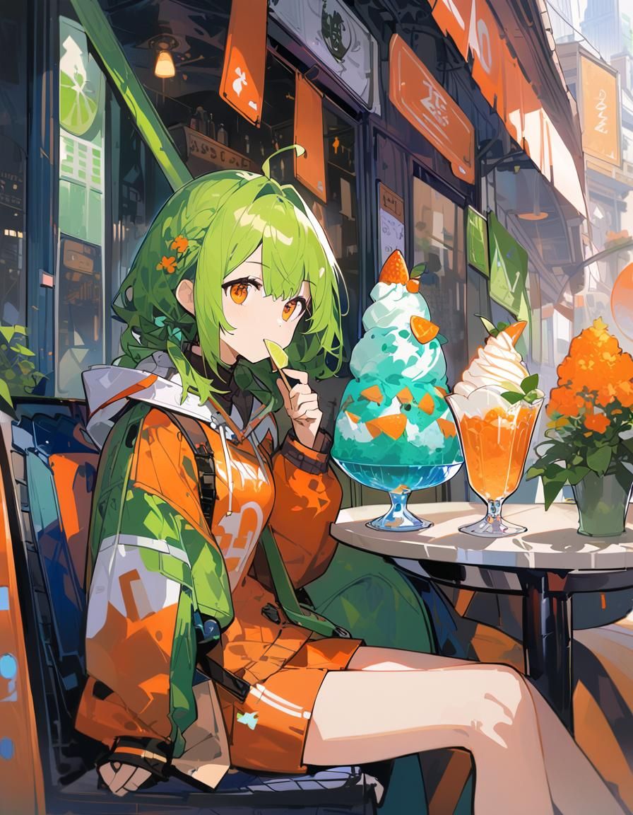 Retrofuturistic Girl Enjoys Ice Cream in Street Fashion