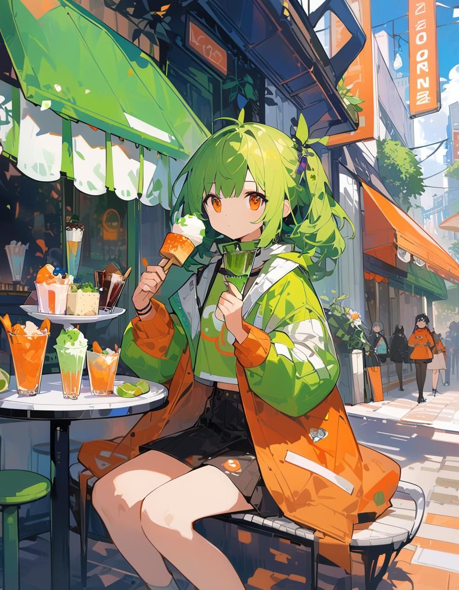 Retrofuturistic Girl Enjoys Ice Cream in ZZZ Style