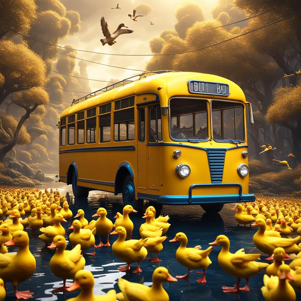 Duck-Filled Yellow Bus: Detailed Matte Painting