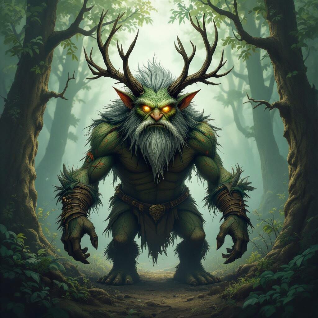 Mystical Forest Troll with Tree Bark Skin