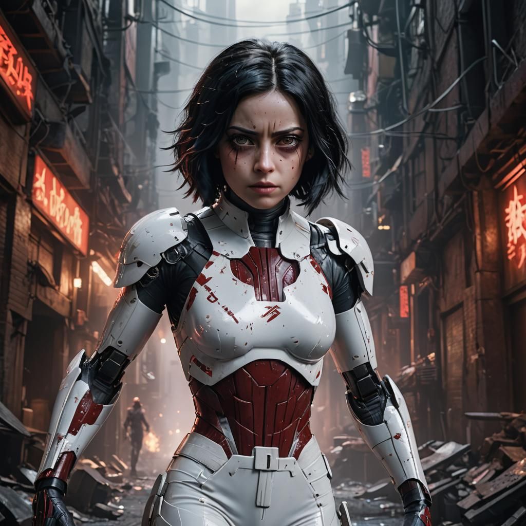 Alita Battle Angel in a dark alley