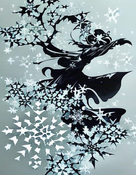 Enchanting Winter Witch Dance in Ink Art Style