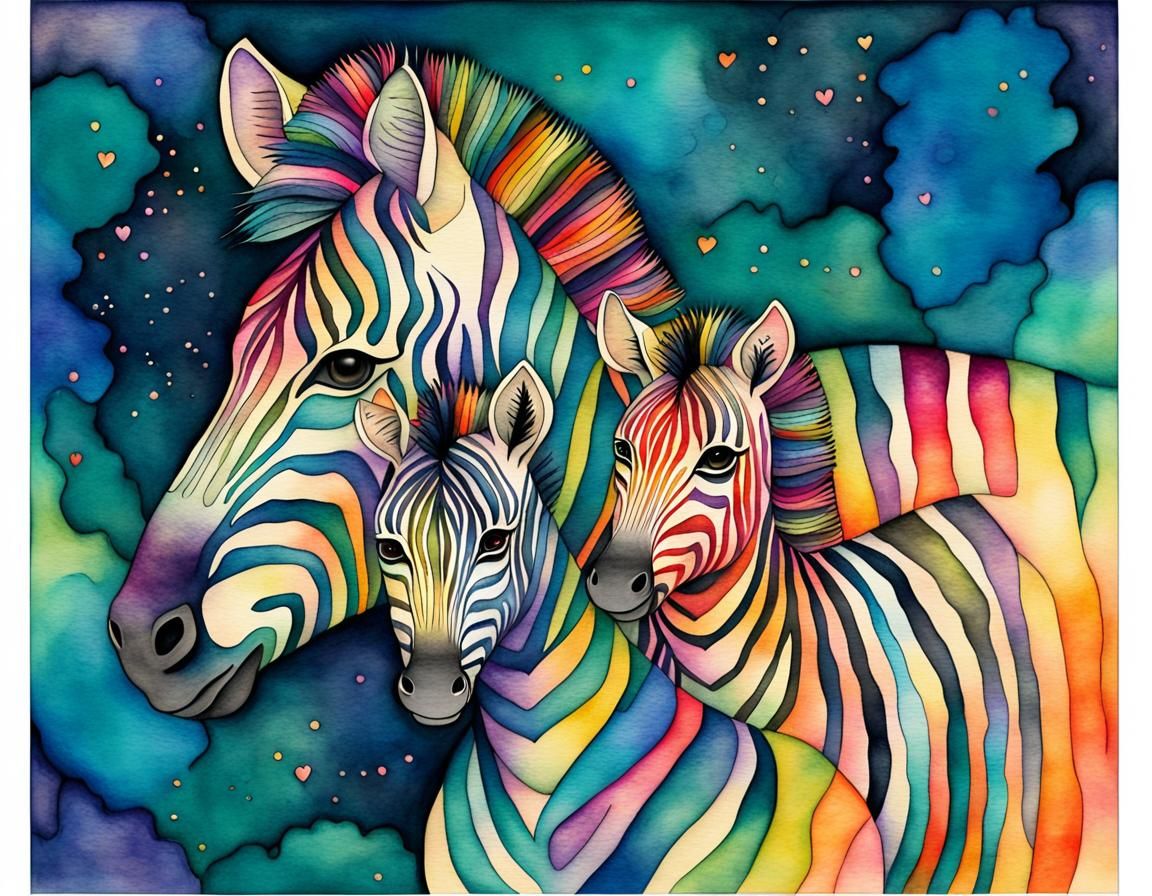 Rainbow Zebras: Whimsical Watercolor Jungle Illustration