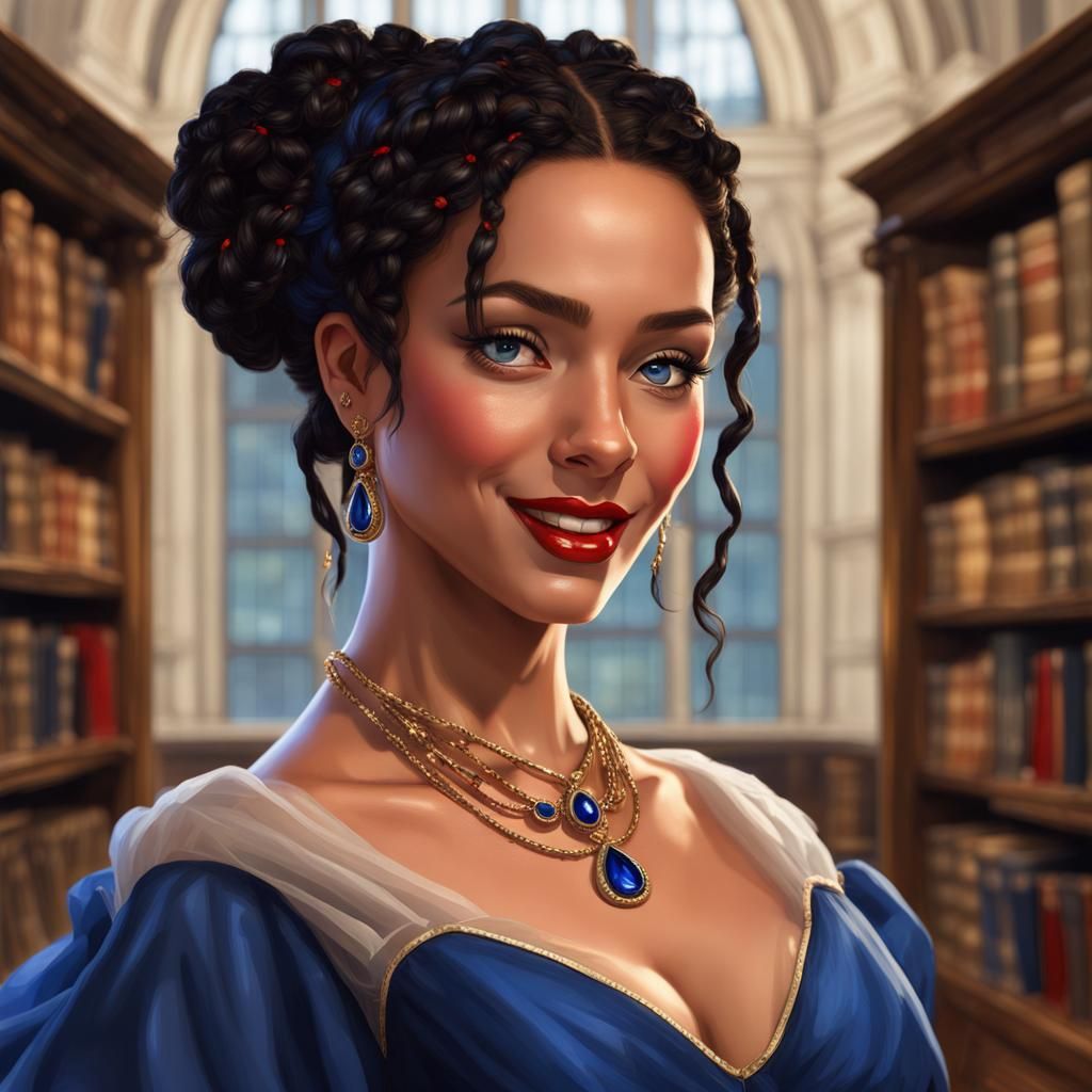 Renaissance Woman in Library: Detailed Digital Portrait
