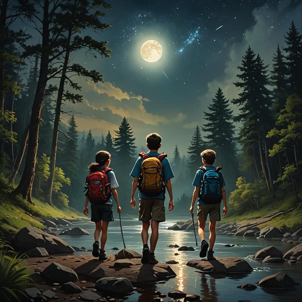 Night Hike with Siblings: An Oil Painting