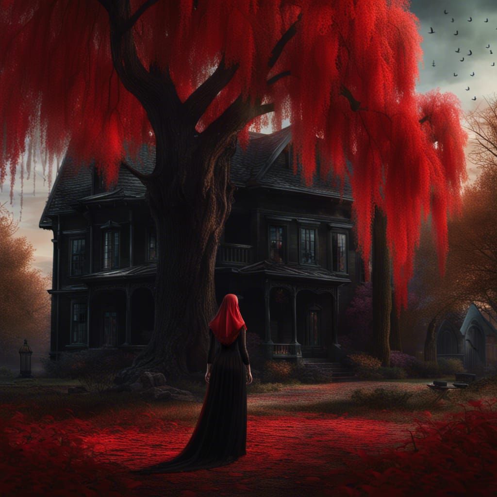 Ghostly Woman Under Willow Tree: Matte Painting