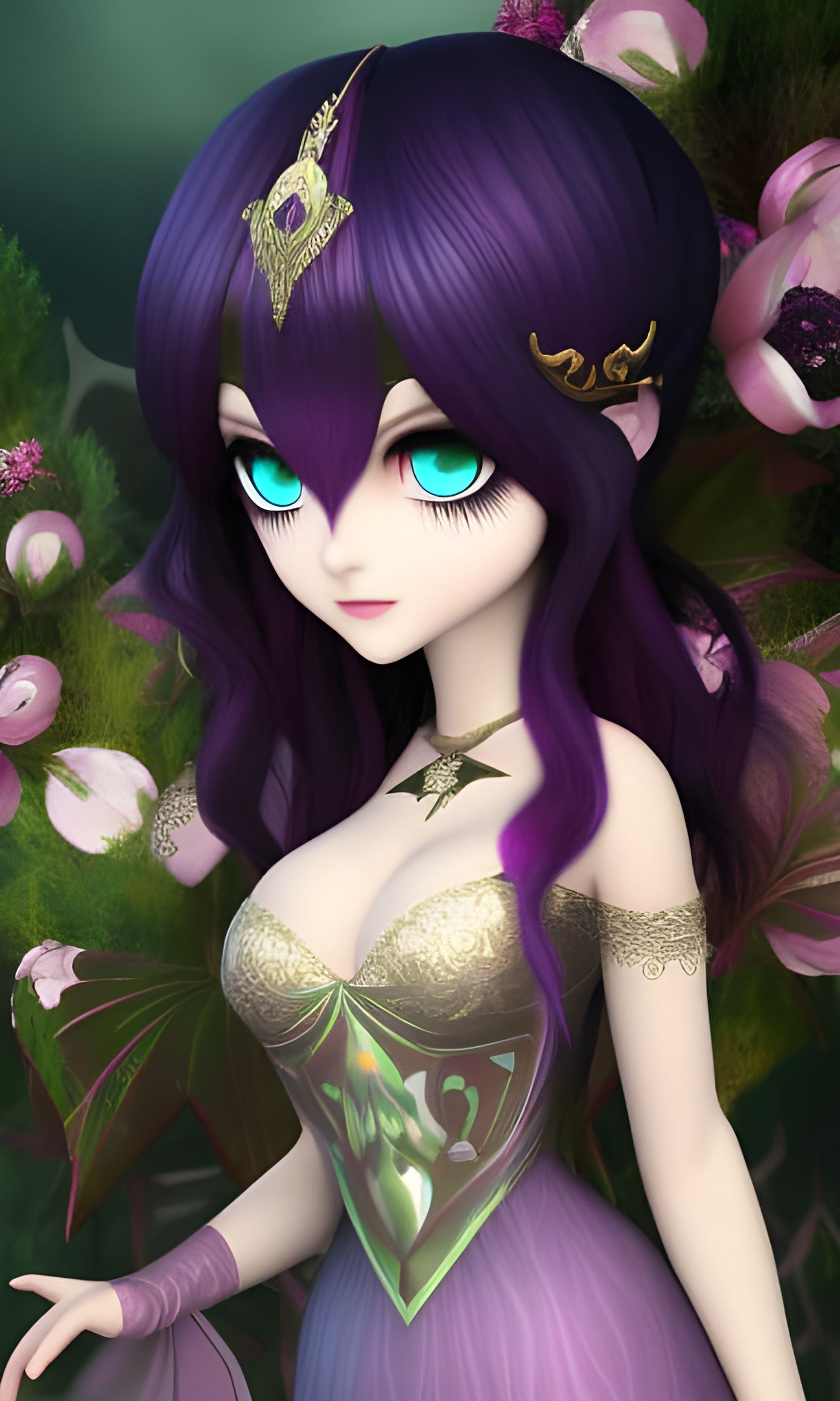 Gothic Anime Fairy with Hypnotic Red Eyes