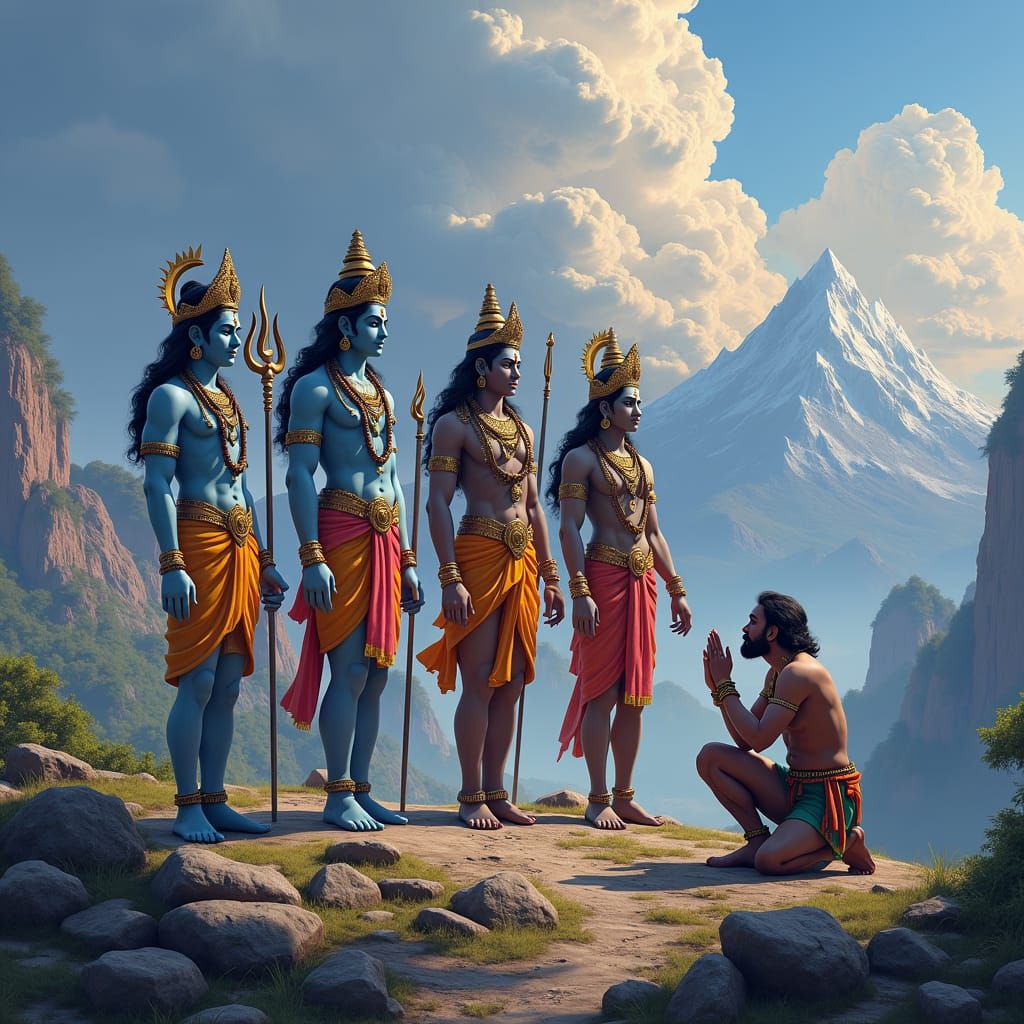 Hindu Gods in a Fantasy Landscape Painting