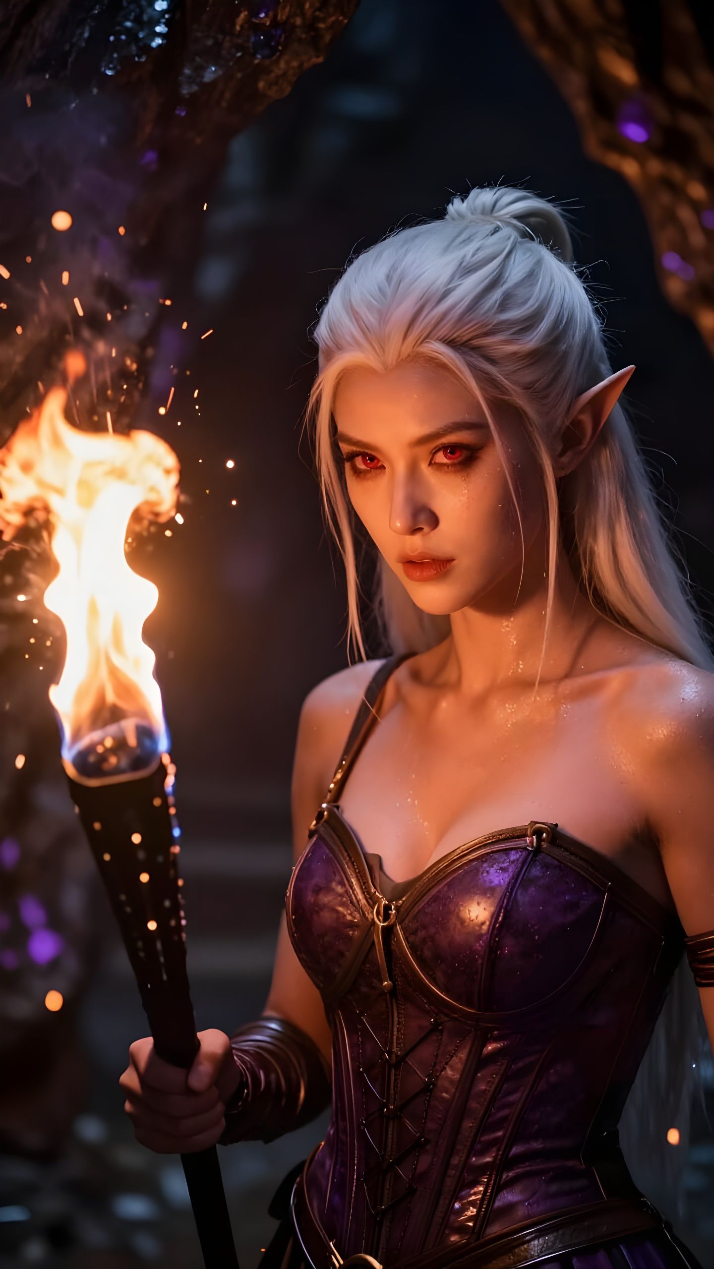 Drow Rebel Leader Ignites Torch in Dark Cavern