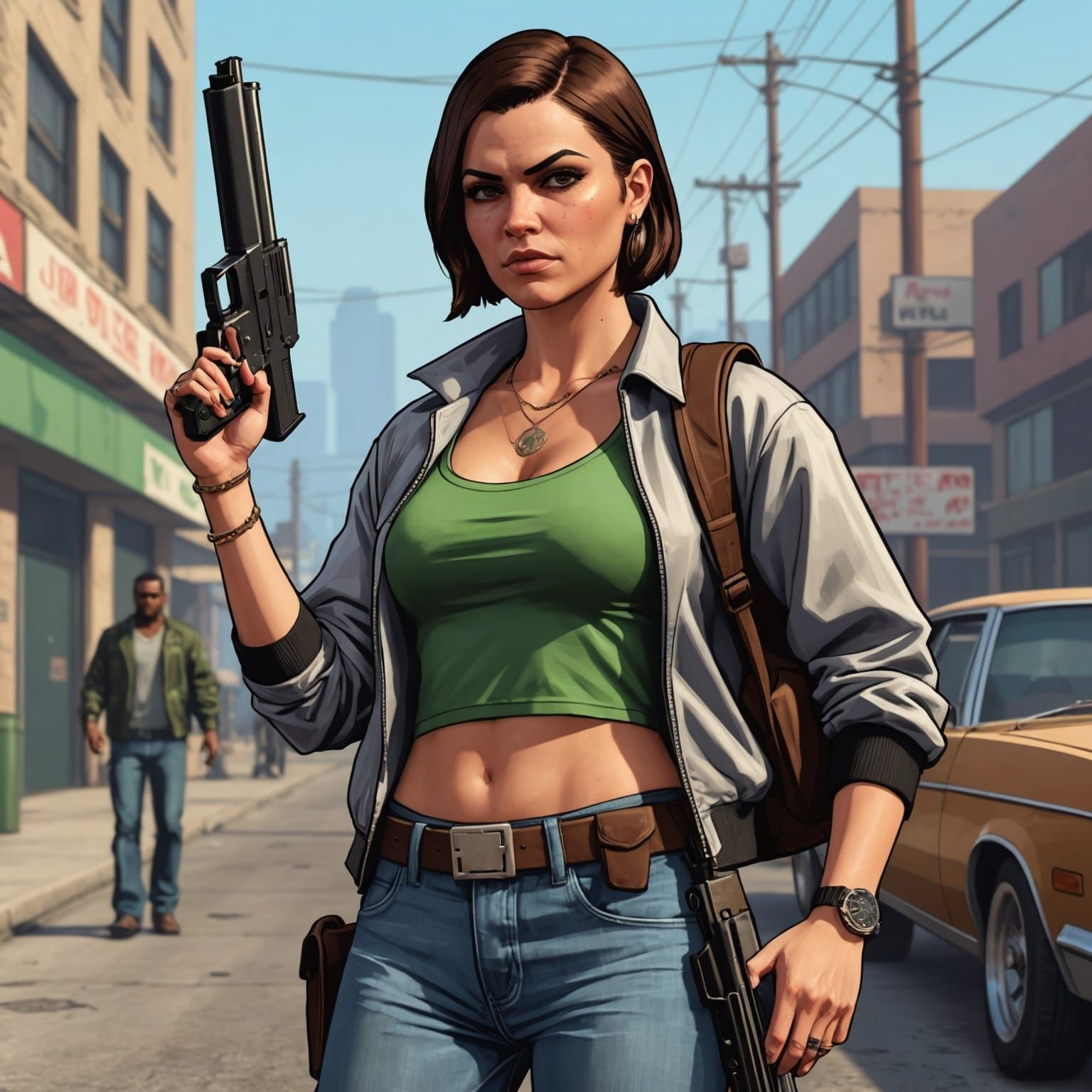 Woman with Gun in GTA Art Style