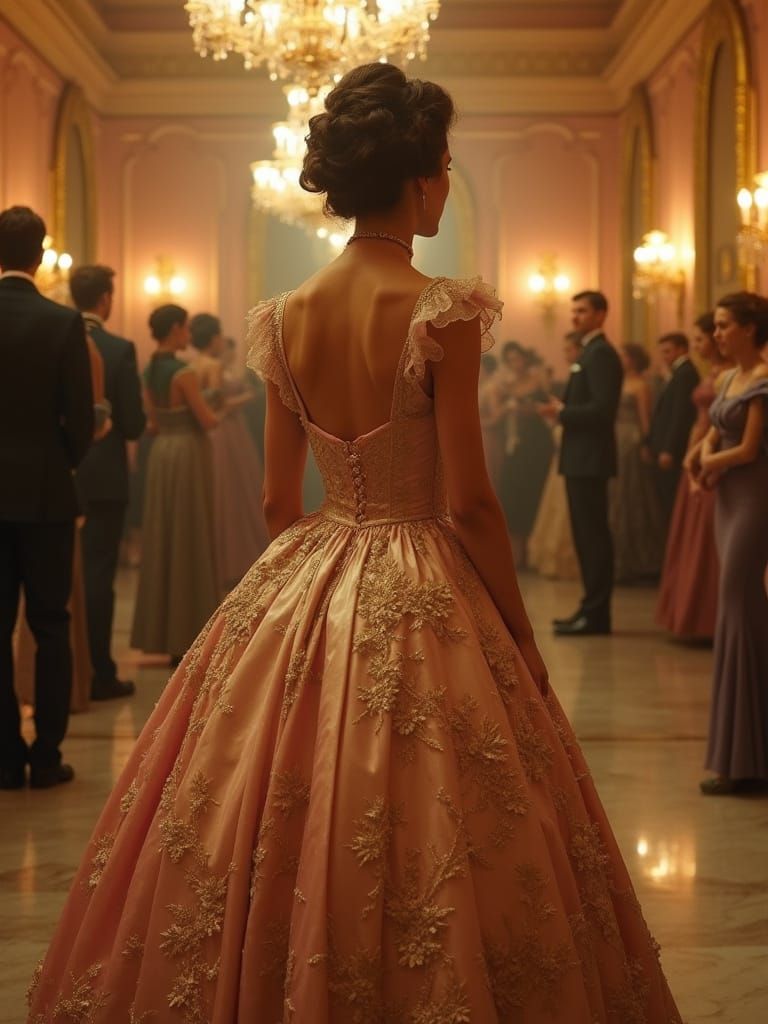 Victorian Woman in Opulent Ballroom, Painterly Realistic Sty...