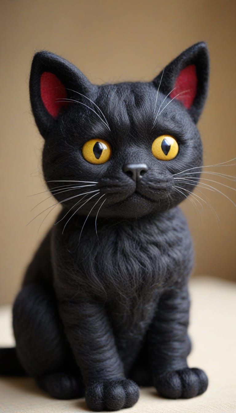 Realistic Hand-Crafted Felted Black Cat