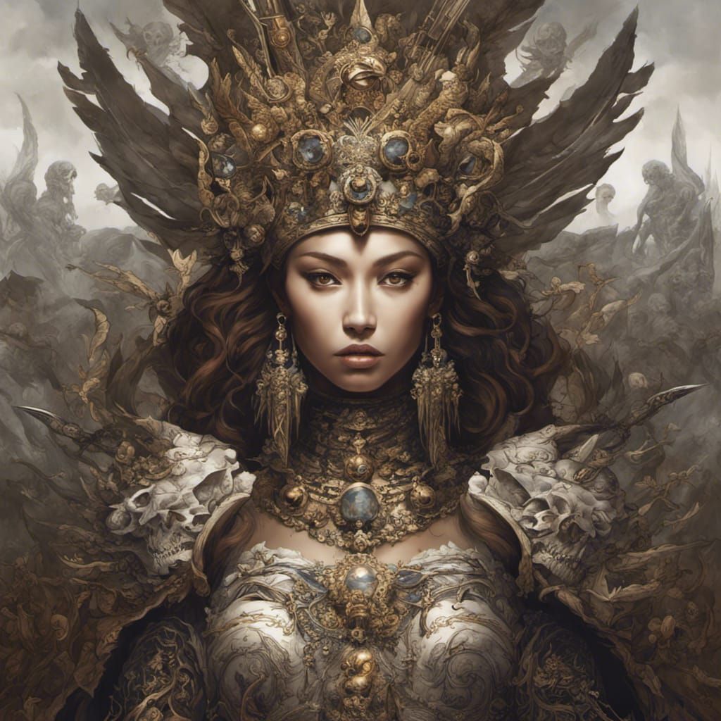 Majestic Warrior Queen with Bone Crown Illustration