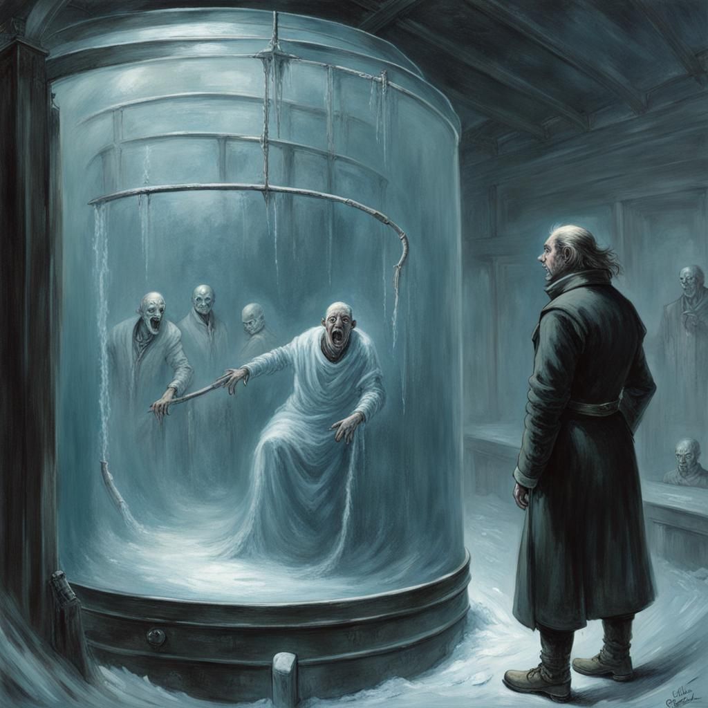 Frozen Human in Cryogenic Tanks: Gothic Horror