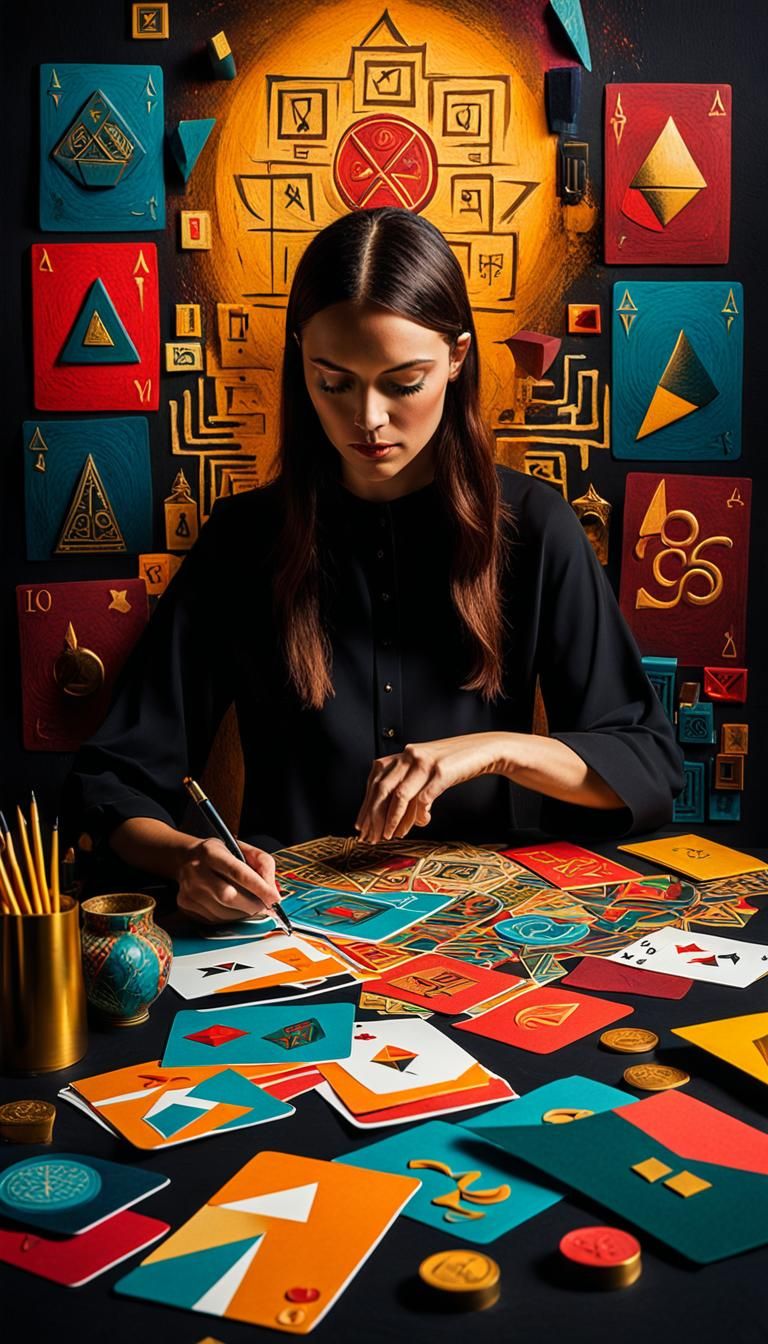 Cubist Designer in Mystical Tarot Card Scene