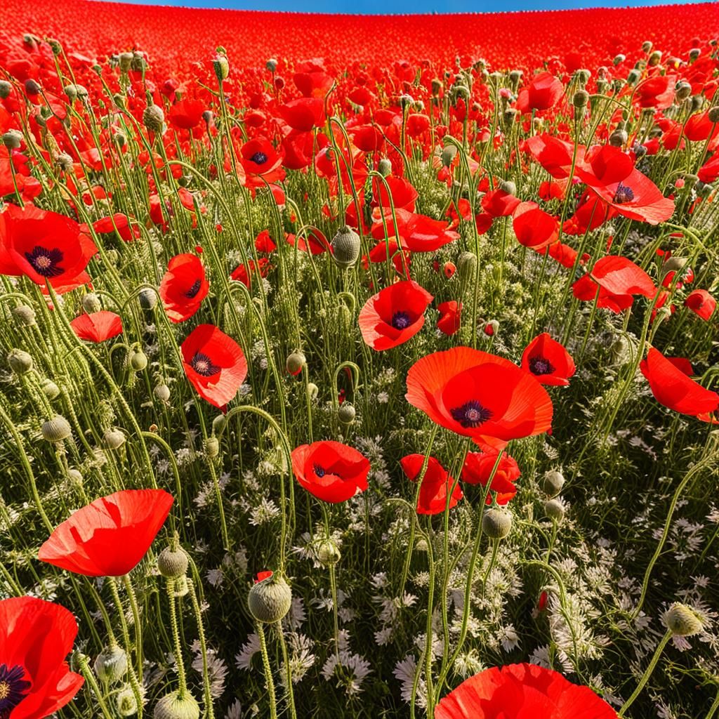 Mouse Eye View of Poppy Field in Sunlight