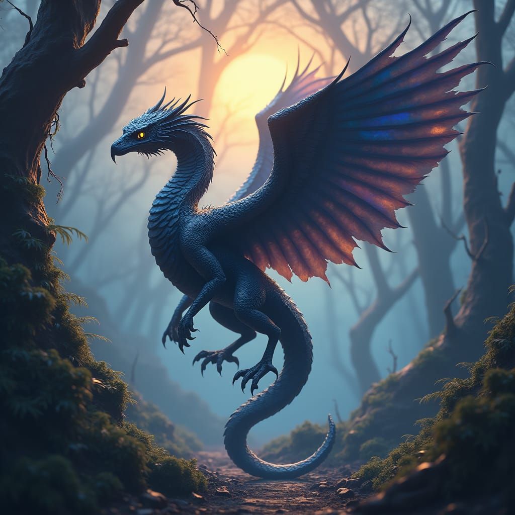 Feathered Serpent in Mystical Landscape, Cinematic Matte Pai...