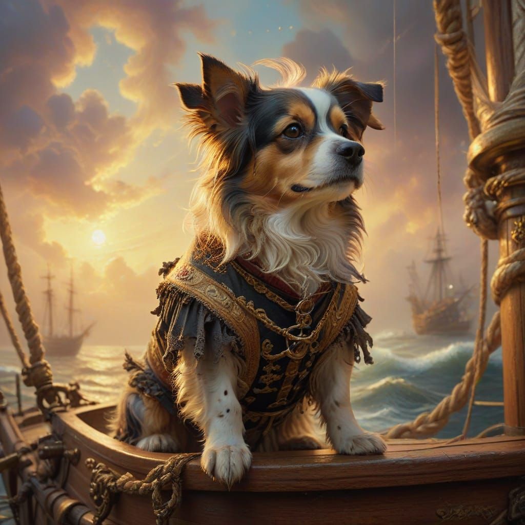 Whimsical Dog Pirate at Golden Hour