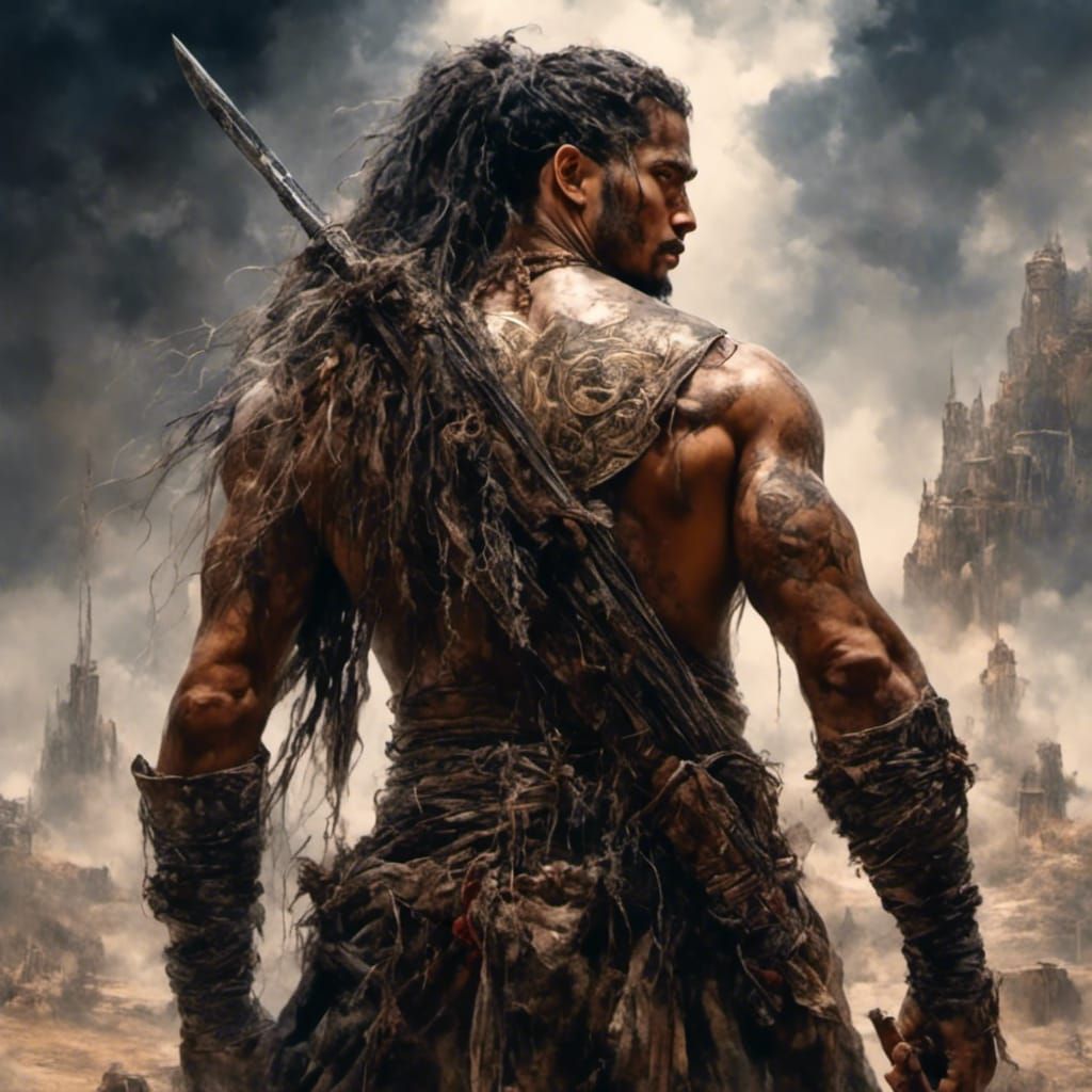 High Fantasy Warrior Portrait from the Back