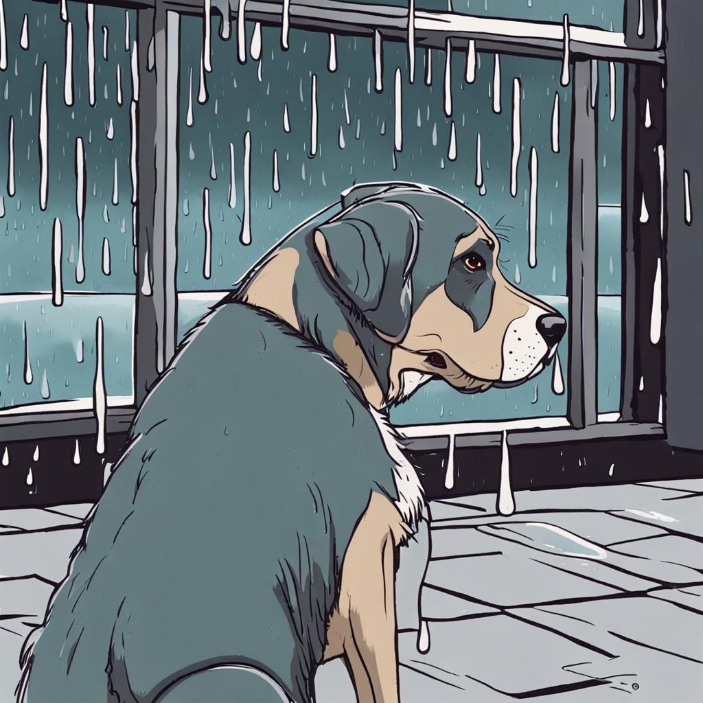 Miserable Rainy Night Longing in Watercolor Style