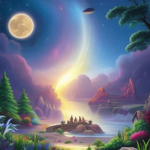 Sci-Fi Alien Zen Garden with Cosmic Sky