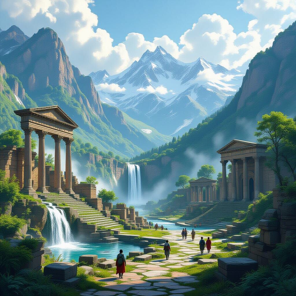 Roman Ruins in Verdant Plain, 3D Anime Art