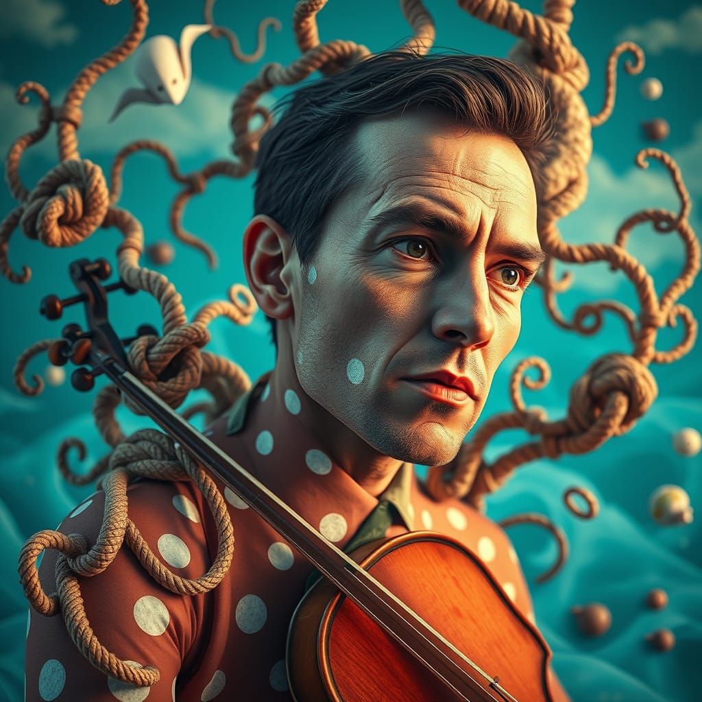 Surreal Ocean Man with Knots and Origami