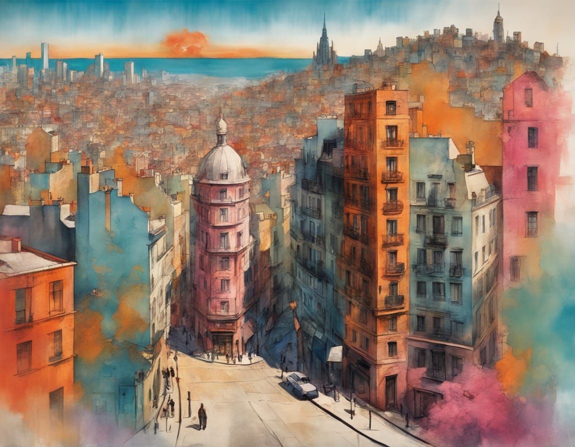 Ethereal Cities Converge in Vibrant Urban Dreamscape