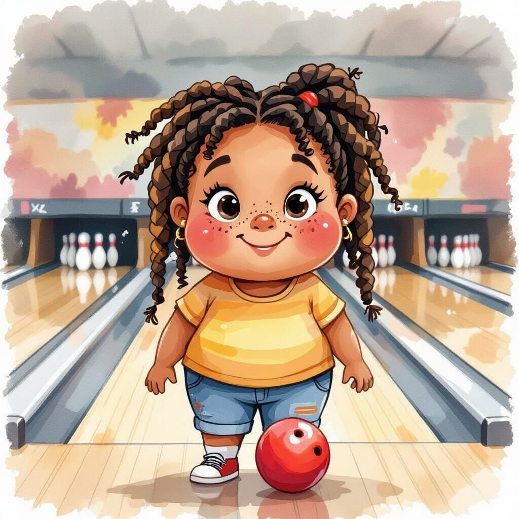 Girl Bowling: Expressive Watercolor Portrait