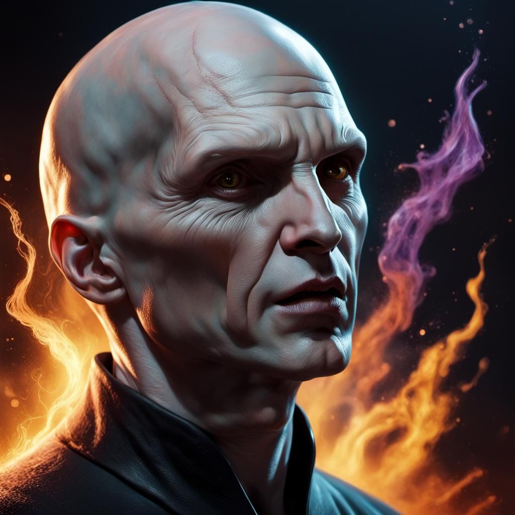 Hyperrealistic Voldemort Portrait in Splash Art Style