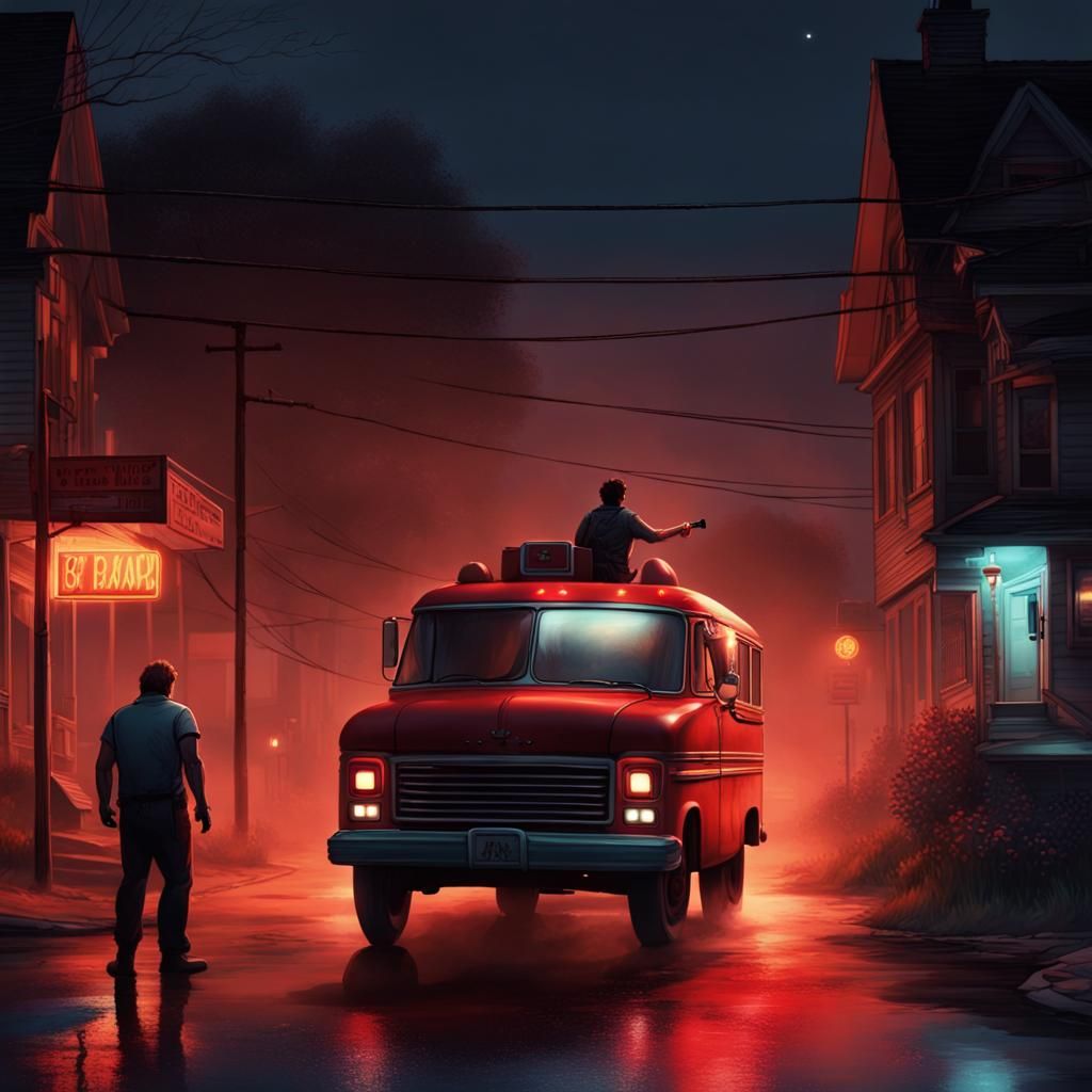 Man Shoots Ice Cream Truck: Dark Fantasy Art