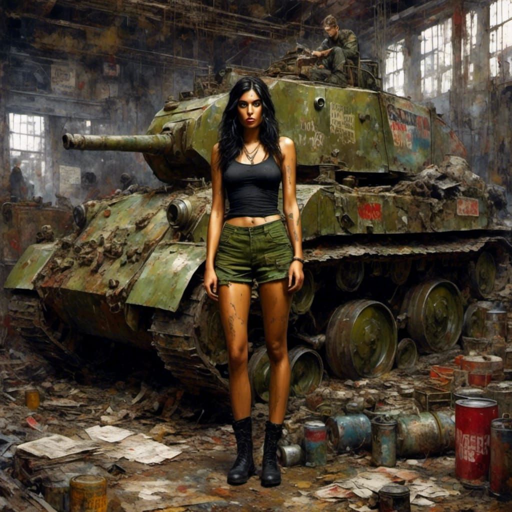 Dieselpunk Tank Gunner in Industrial Wasteland