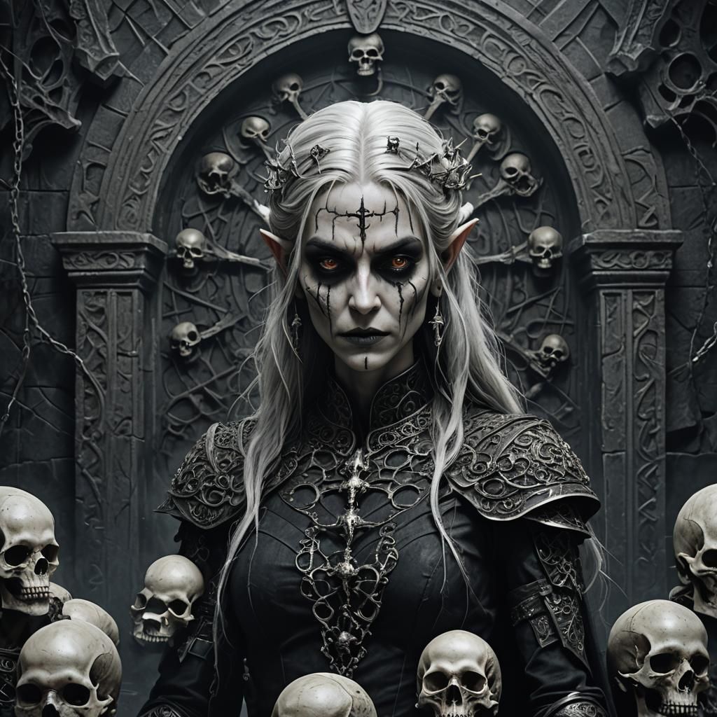 Dark Elf Pythia in a Grunge Horror Scene