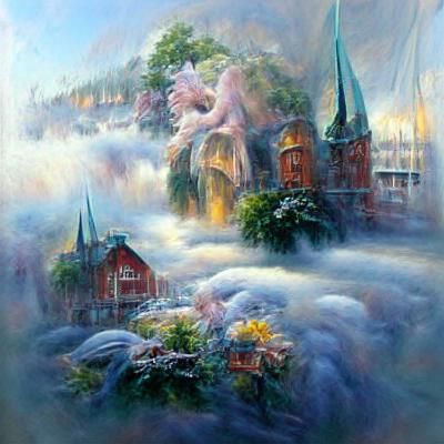 Ethereal Sky Town in Hyperdetailed Fantasy Style