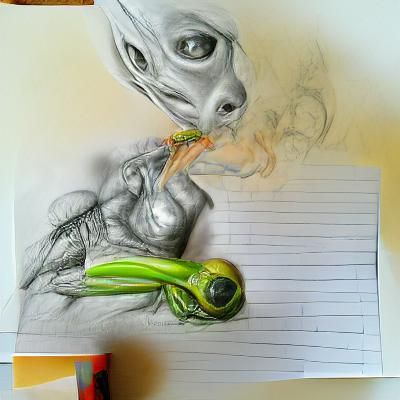 Hyperrealistic Pencil Sketch of Alien Smoking Weed