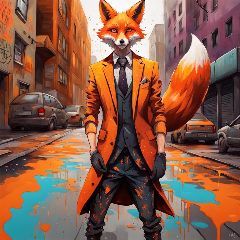 Fox-Eared Man in Suit: Graffiti Street Art